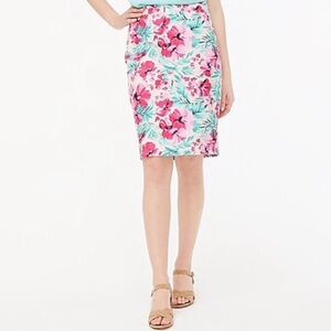 J. Crew Pink Pencil Skirt Knee-Length Tropical floral